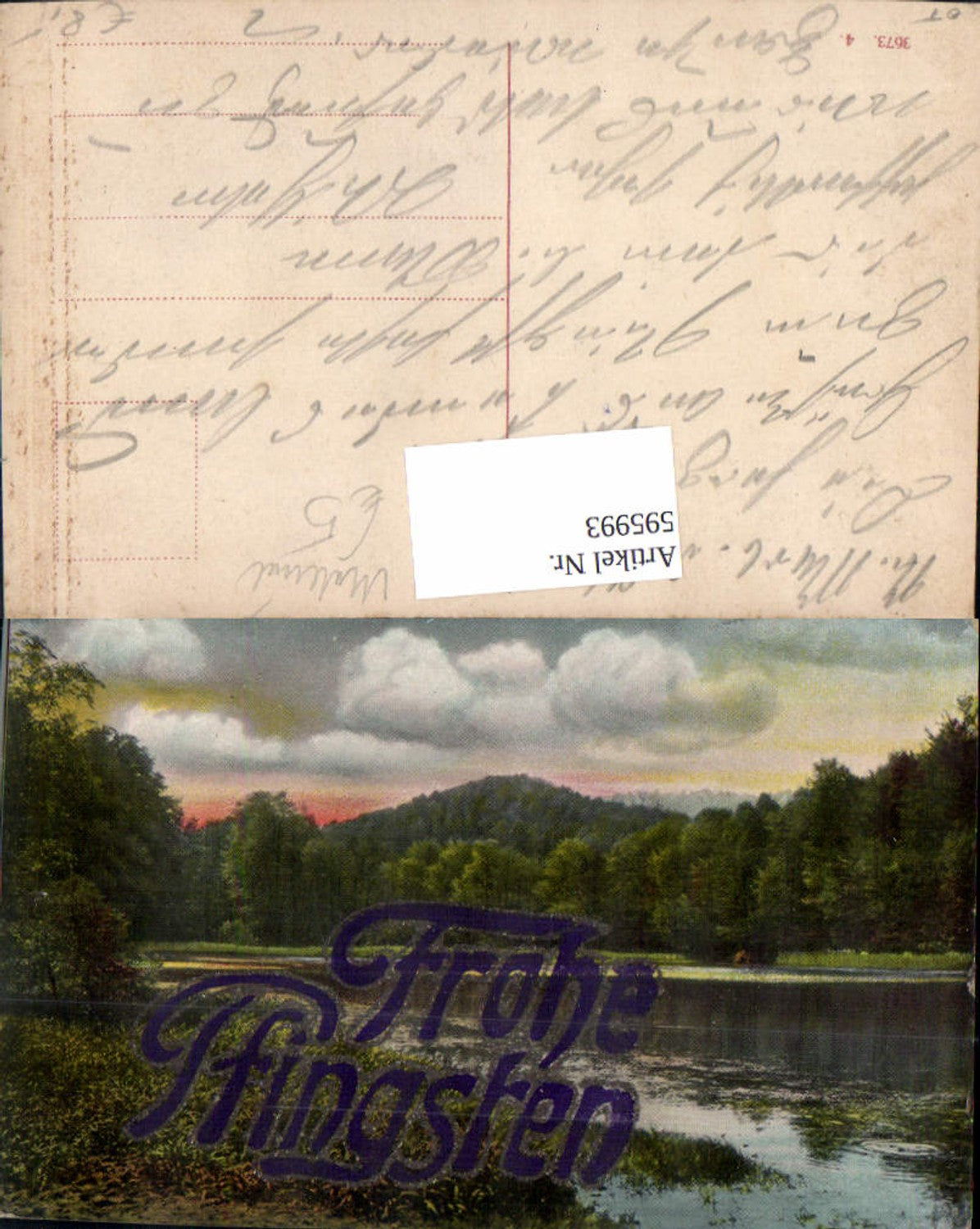 595993,Material Ak Frohe Pfingsten Glitzer Glitzerschrift Landschaft