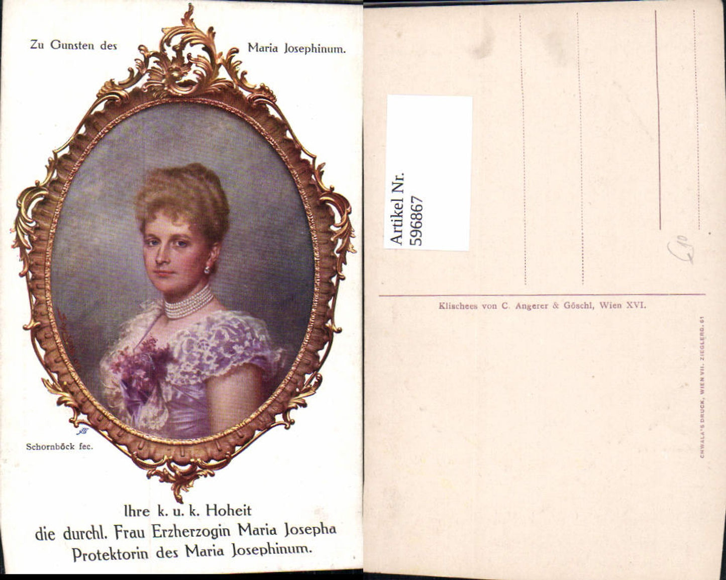 596867,Künstler Ak Schornböck Erzherzogin Maria Josepha Adel Monarchie