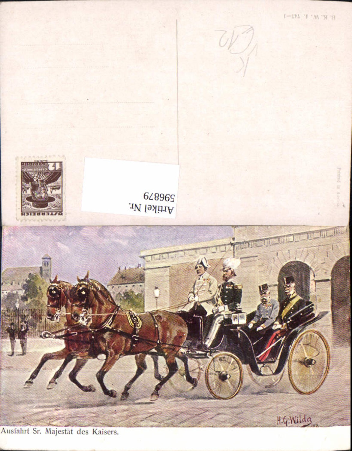 596879,Künstler Ak H. G. Wilda Ausfahrt Kaiser Franz Josef Kutsche Adel Monarchie pub B.K.W.I. 747/1