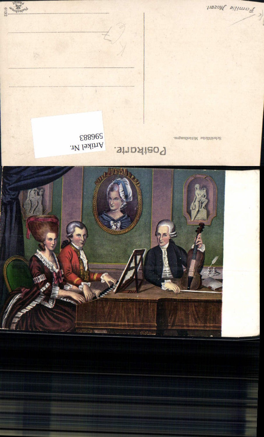 596883,Künstler Ak Familie Mozart Klavier Geige Komponist Musik