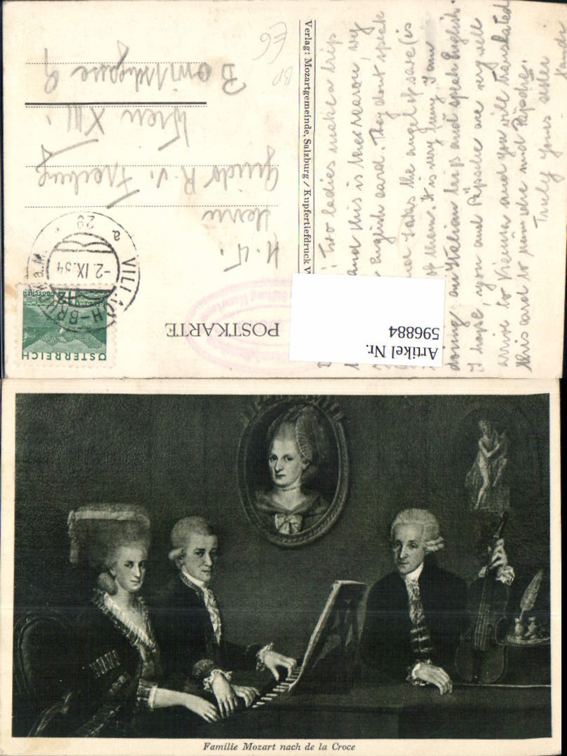 596884,Künstler Ak Familie Mozart Klavier Geige Komponist Musik Bahnpost Zug 29 Villach Bruck a. d. Mur