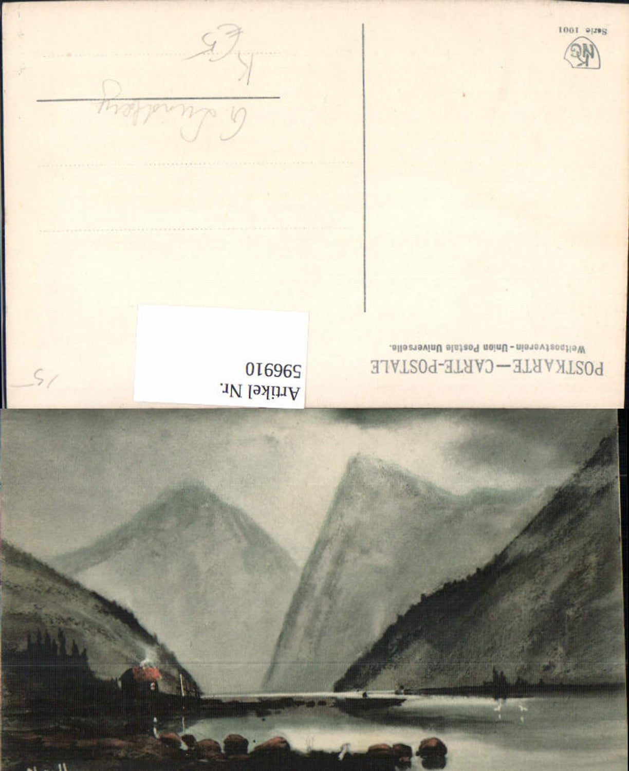 596910,Künstler Ak J. Lundberg Haus a. See Boot Landschaft