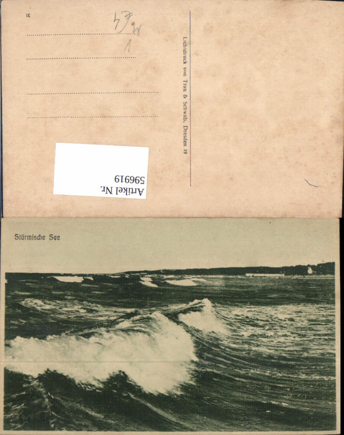 596919,Künstler Ak Stürmische See Wellen pub Trau & Schwab