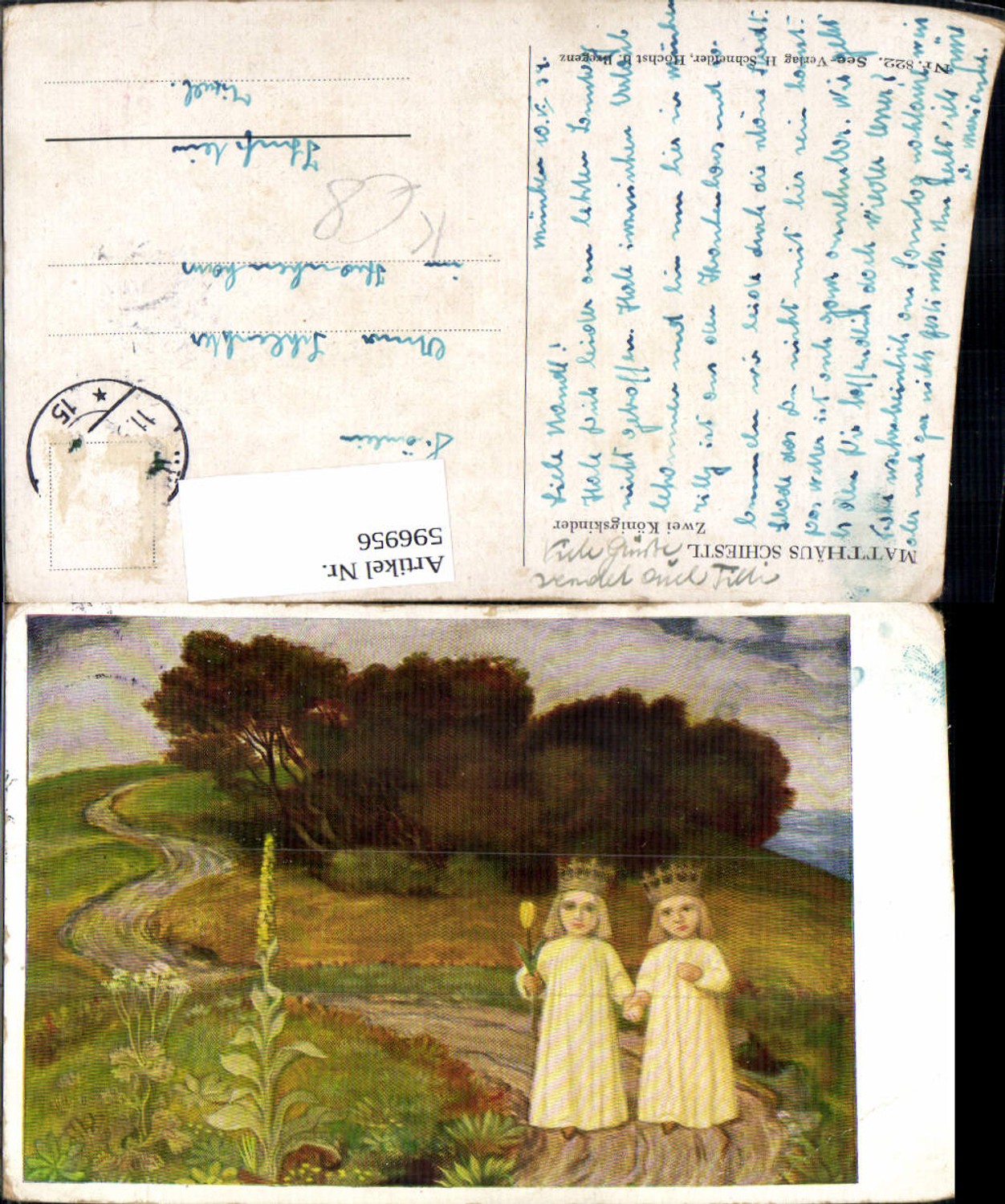 596956,Künstler Ak Matthäus Schiestl Zwei Königskinder Kinder m. Krone