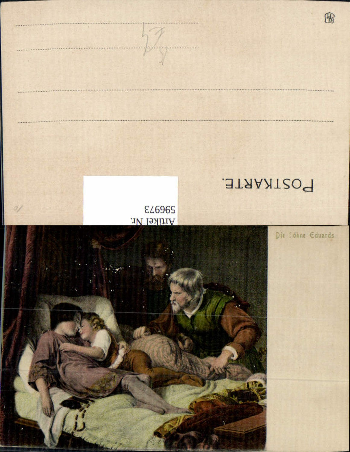 596973,Künstler Ak Die Söhne Eduards Kinder Rosenkranz a. Bett liegend Tod