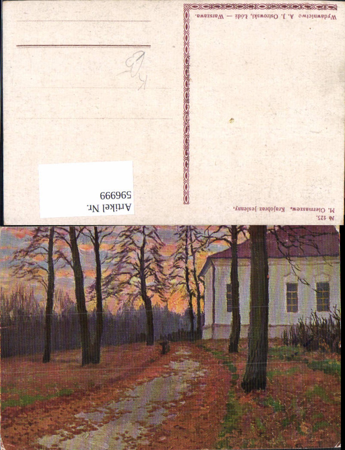 596999,Künstler Ak M. Giermaszew Krajobraz jesienny Allee Haus Herbst Landschaft