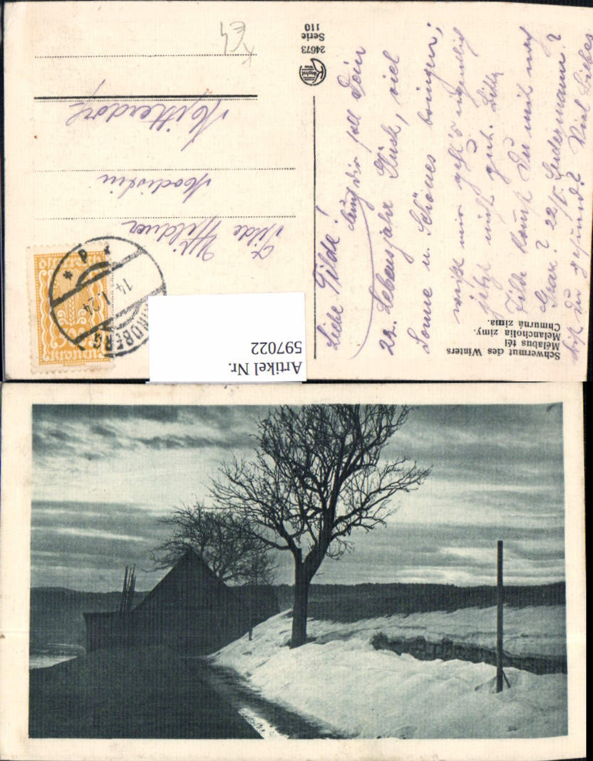 597022,Künstler Ak Schwermut d. Winters Winterlandschaft pub Kilophot 24673