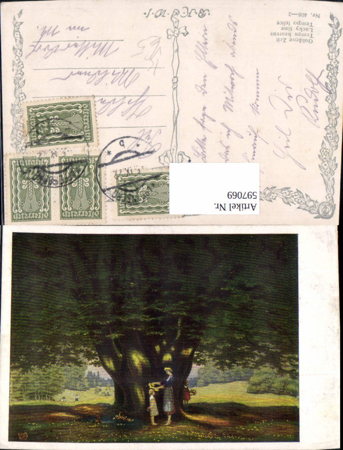 597069,Künstler Ak Goldene Zeit Frau Kinder Baum pub B.K.W.I. 408/2