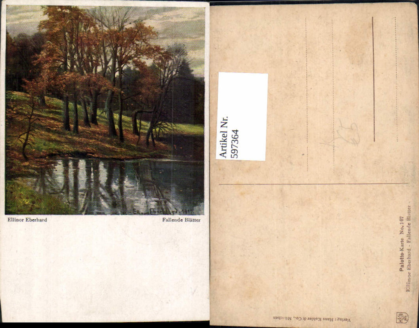 597364,Künstler Ak Ellinor Eberhard Fallende Blätter Herbstliche Landschaft