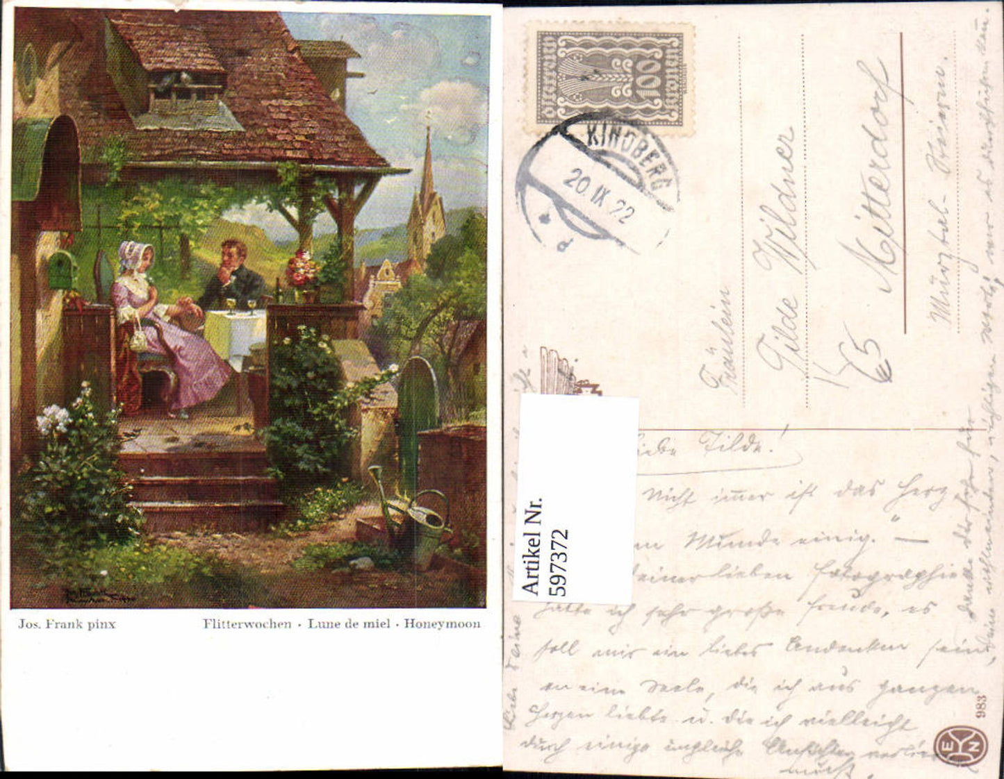 597372,Künstler Ak Jos. Frank Flitterwochen Honeymoon Liebe