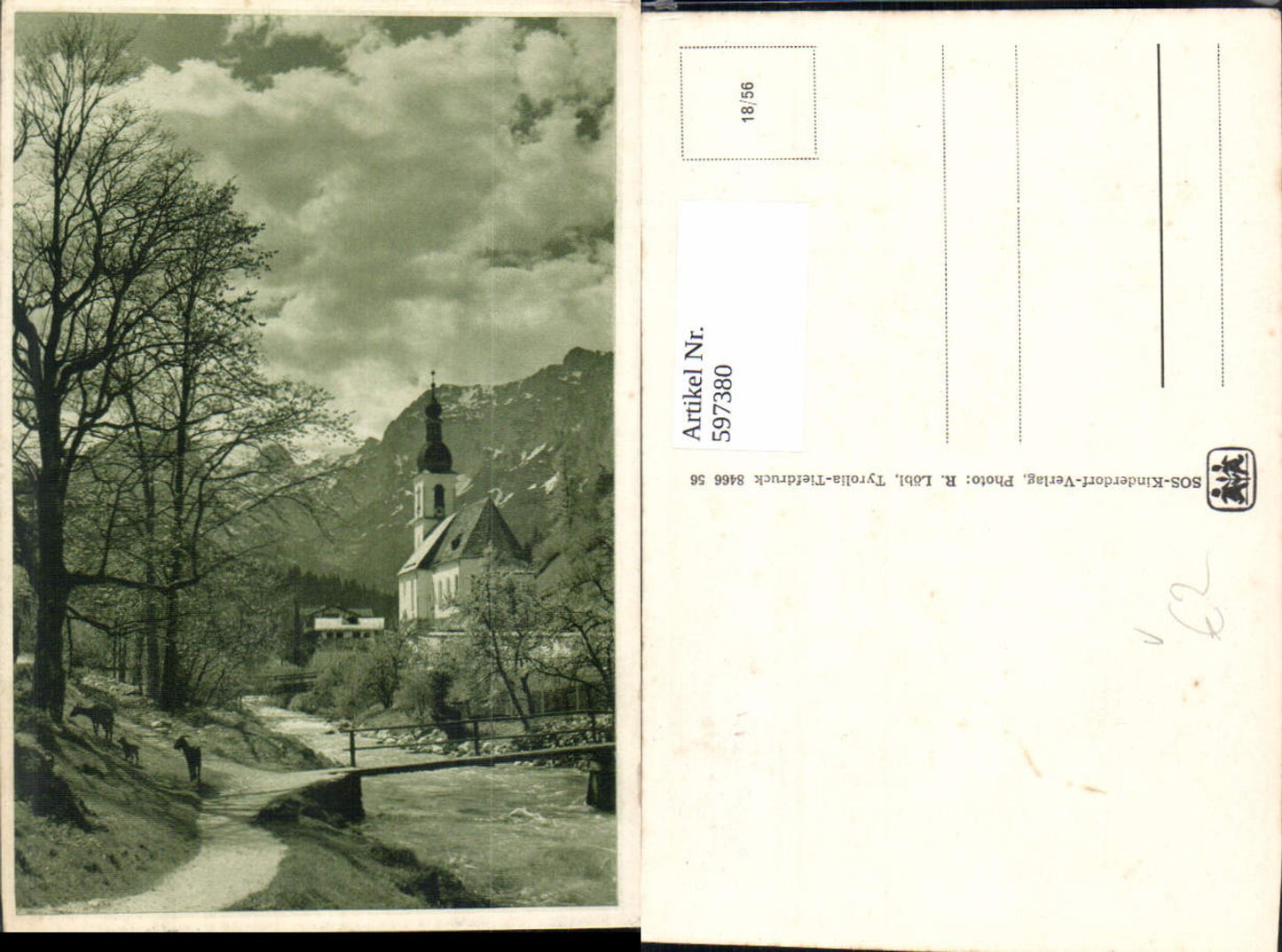 597380,Künstler Ak Ziegen Kirche Landschaft pub SOS Kinderdorf 18/56