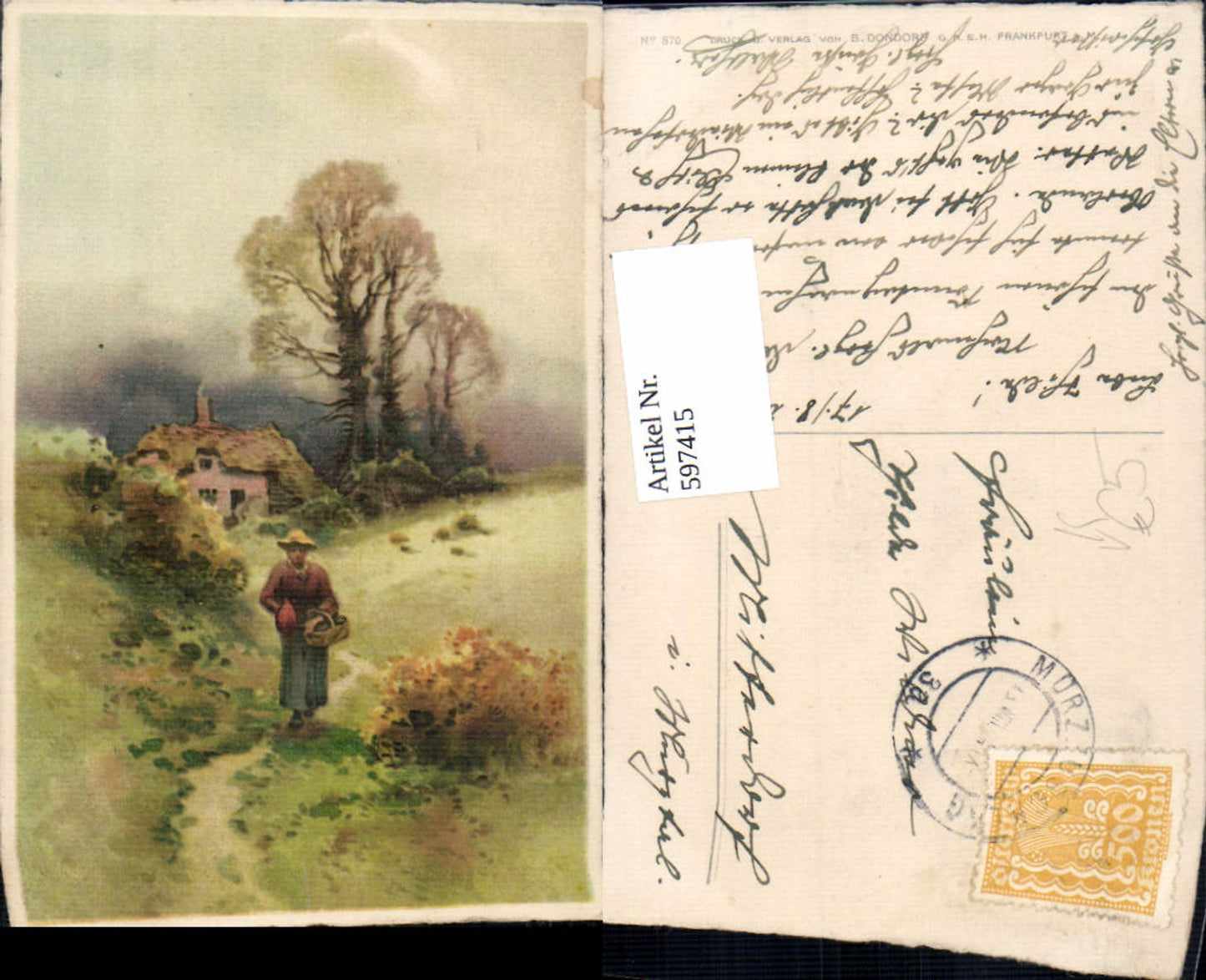 597415,Künstler Ak Frau Bäuerin Haus Landschaft pub B. Bondorf 870