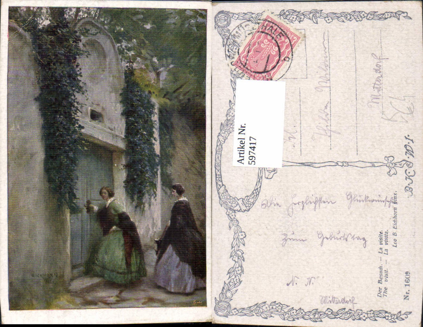 597417,Künstler Ak Leo B. Eichhorn Der Besuch pub B.K.W.I. 1609