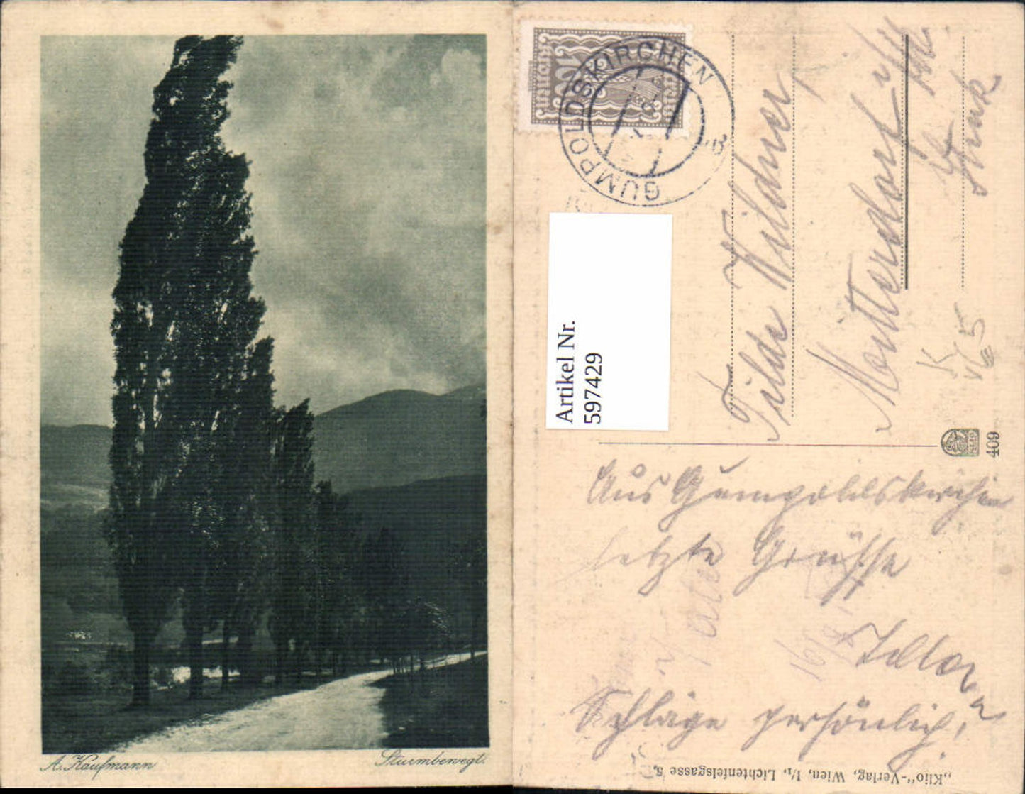 597429,Künstler Ak A. Kaufmann Sturmbewegt Bäume Landschaft pub Klio 409