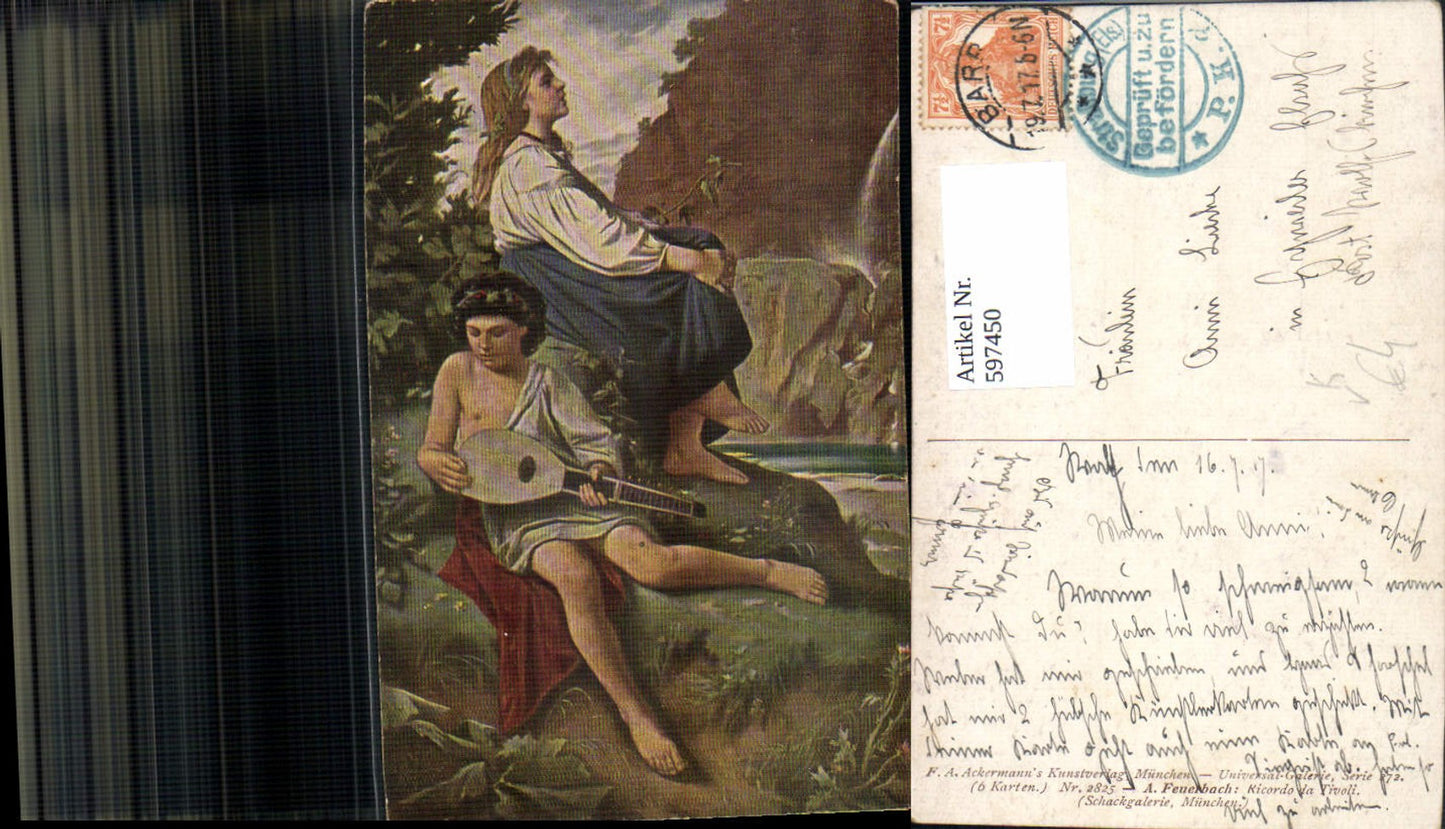 597450,Künstler Ak A. Feuerbach Ricordo da Tivoli Musikant Mandoline pub F. A. Ackermann 272/2825