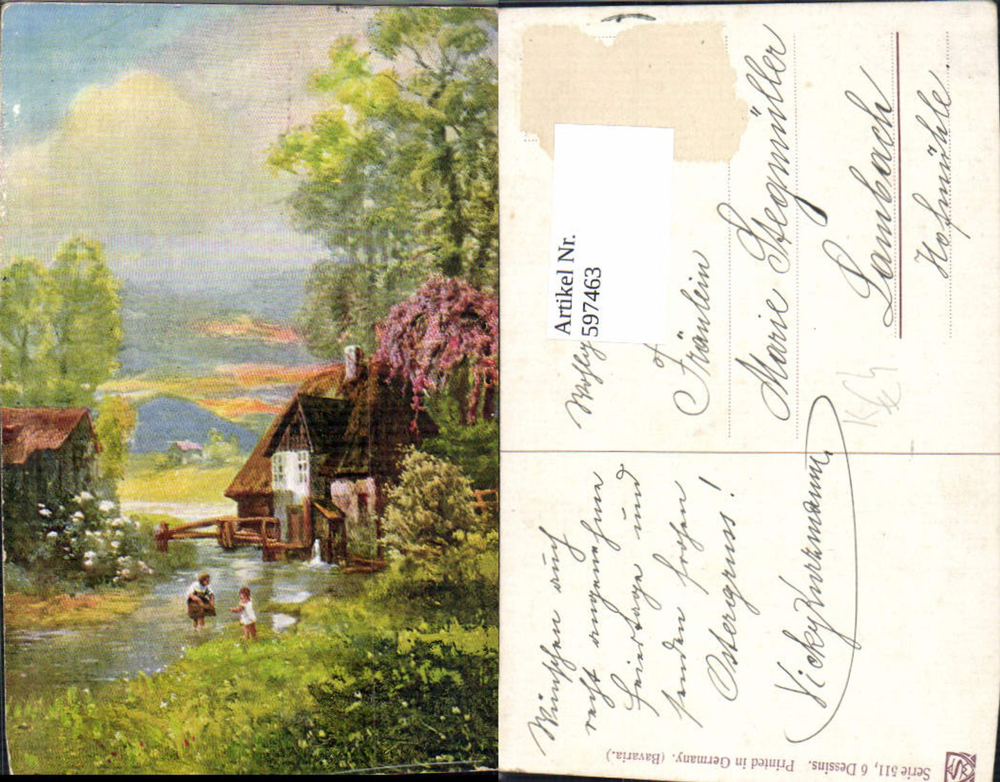 597463,Künstler Ak Wassermühle Mühle Landschaft