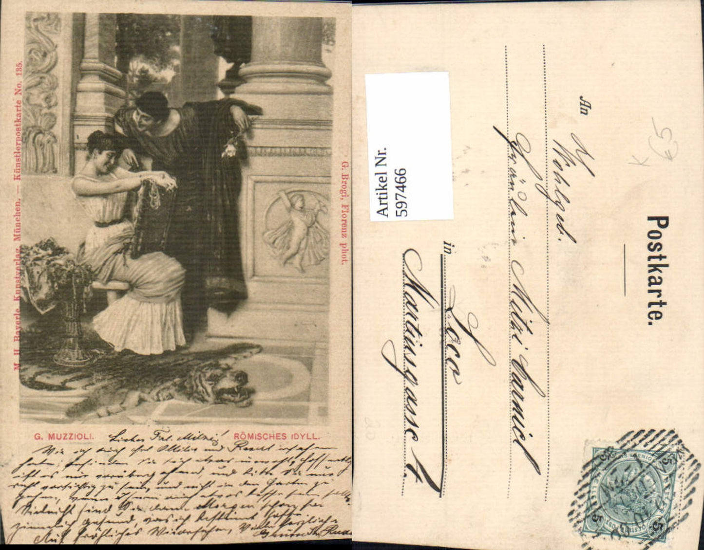 597466,Künstler Ak G. Muzzioli Römisches Idyll Paar Liebe Tigerfell