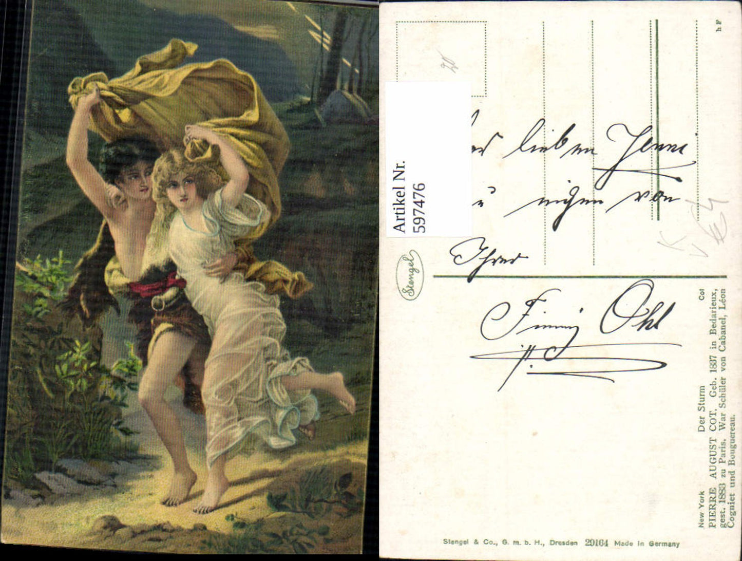 597476,Künstler Ak Pierre August Cot. Der Sturm Paar Liebe pub Stengel Co 29164