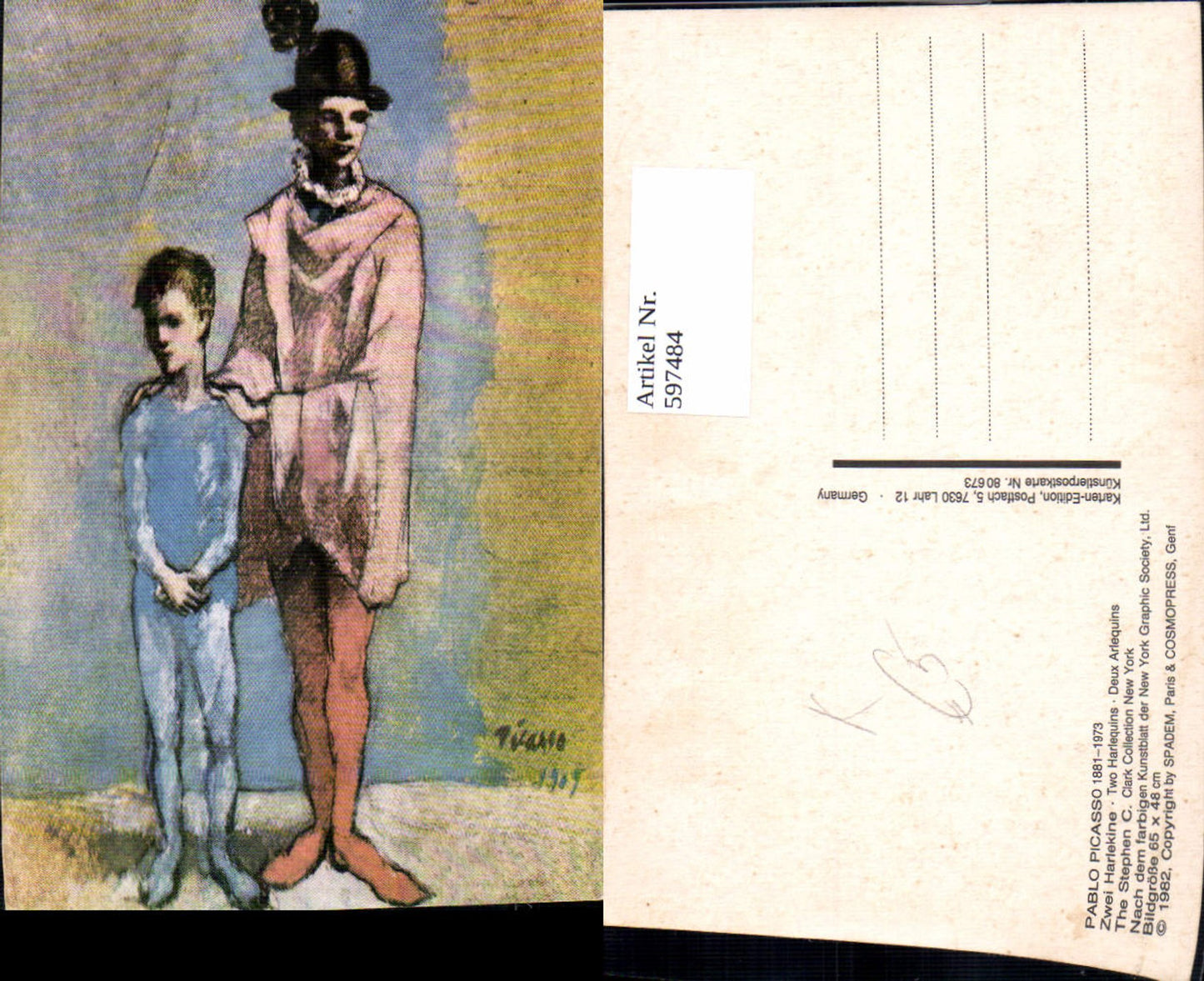597484,Künstler Ak Pablo Picasso Zwei Harlekine