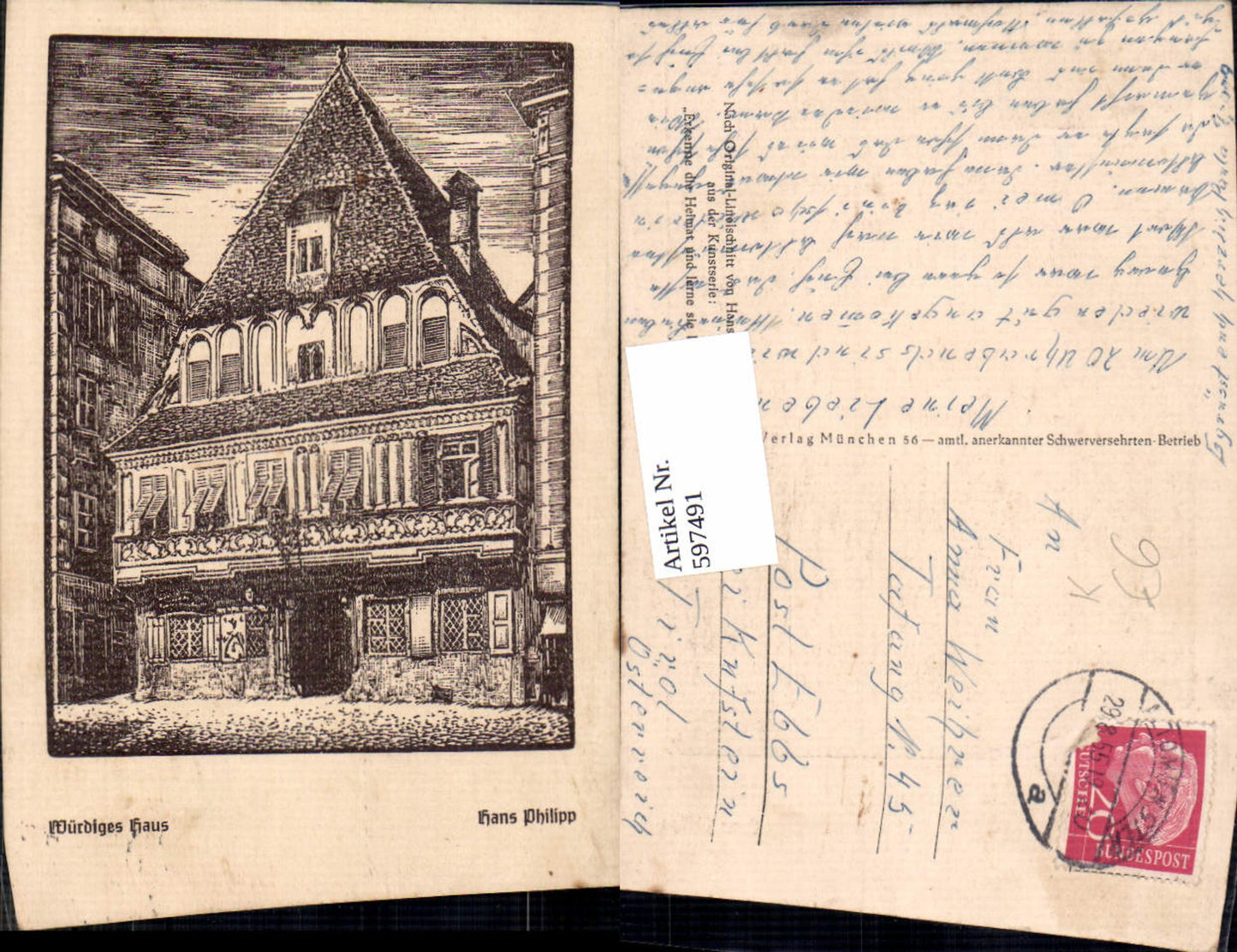 597491,Künstler Ak Hans Philipp Würdiges Haus Gebäude
