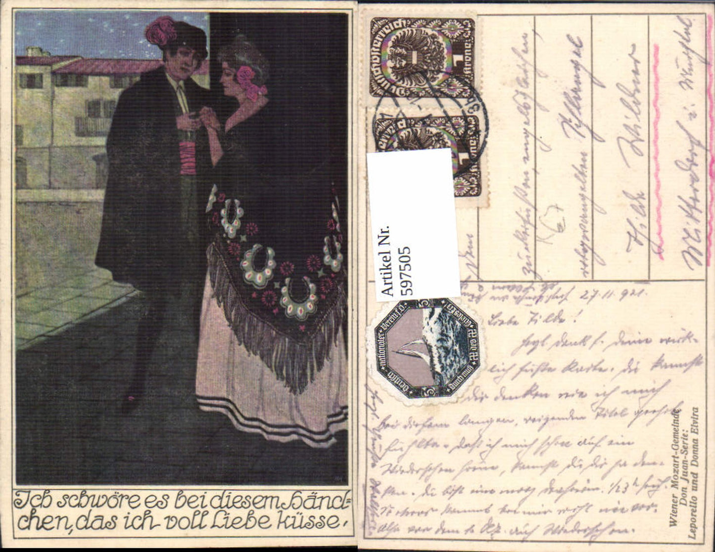 597505,Künstler Ak Leporello u. Donna Elvira Don Juan Mozart Art Deco Jugendstil
