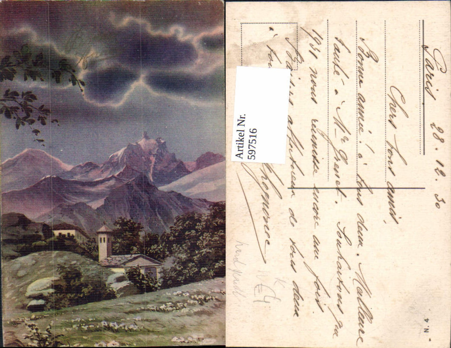 597516, Artist AK Hand-painted Church Mountain scenery Landscape