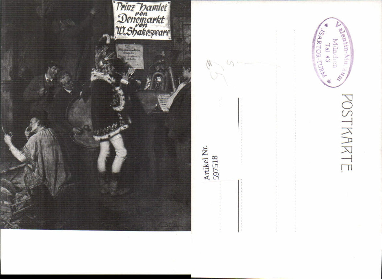 597518,Künstler Ak Prinz Hamlet v. Denemarkt von W. Shakespeare Stempel Valentin Musäum München
