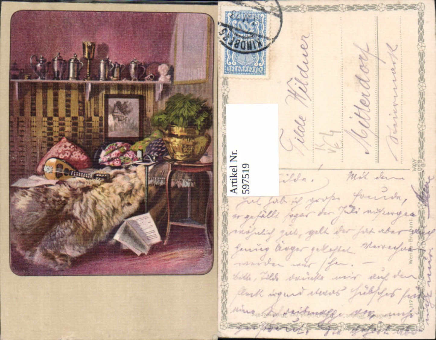 597519,Künstler Ak Maxim Trübe Lauschige Winkel Mandoline pub Wenau-Brabant 1171
