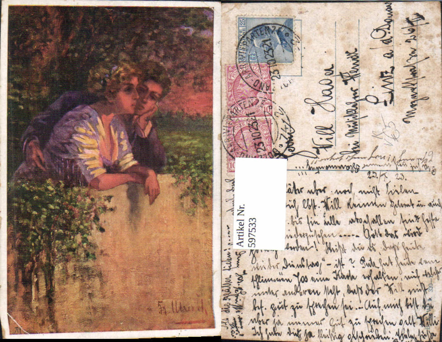 597533,Künstler Ak Ulrich Paar verliebter Blick Sehnsucht Liebe pub B.K.W.I. 320/1