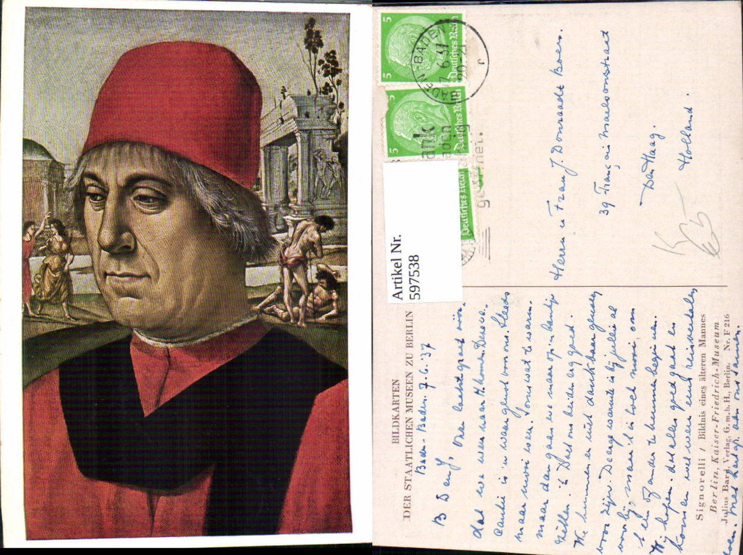 597538,Künstler Ak Signorelli Bildnis eines älteren Mannes