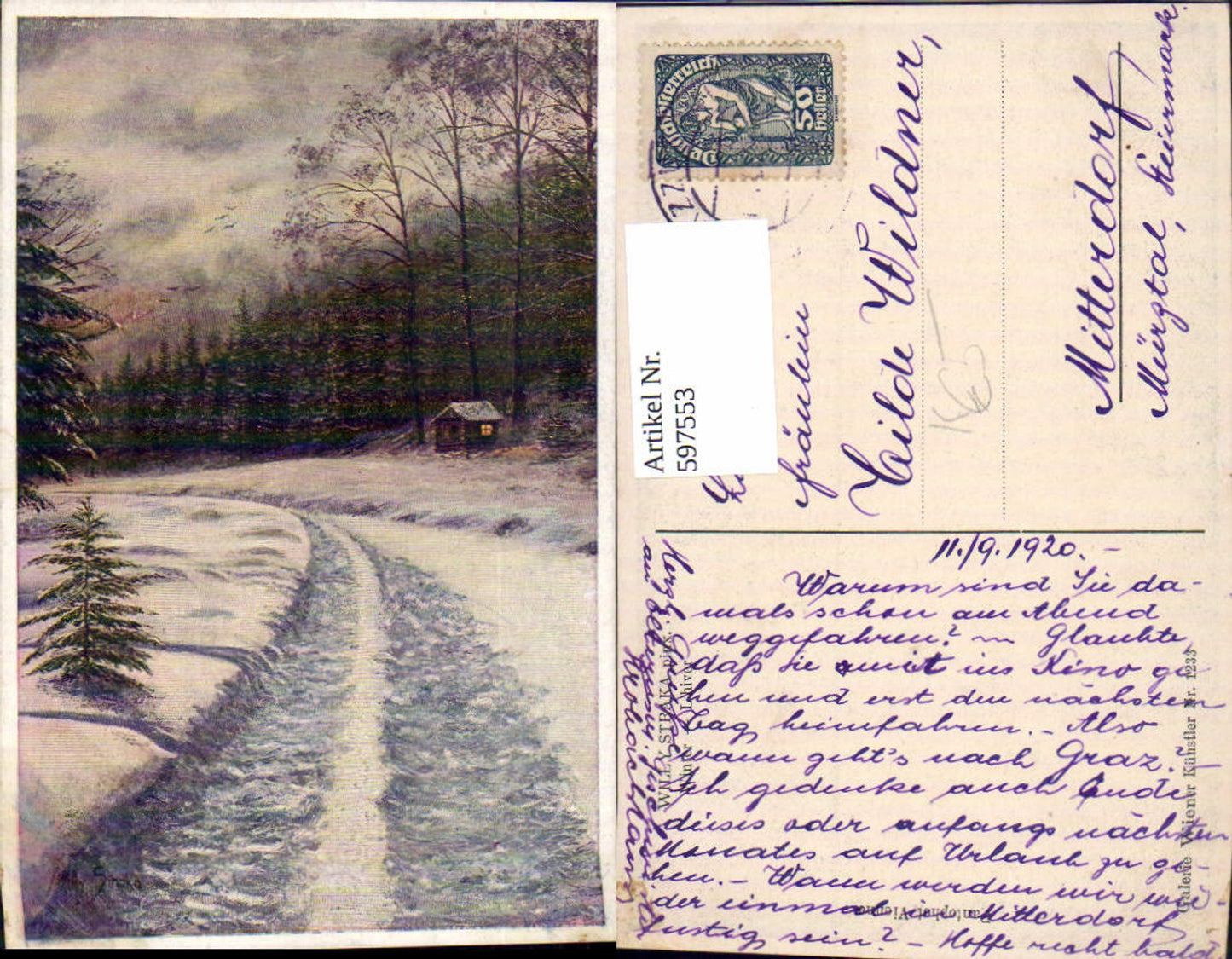 597553,Künstler Ak Willy Straka Winter L hiver Winterlandschaft