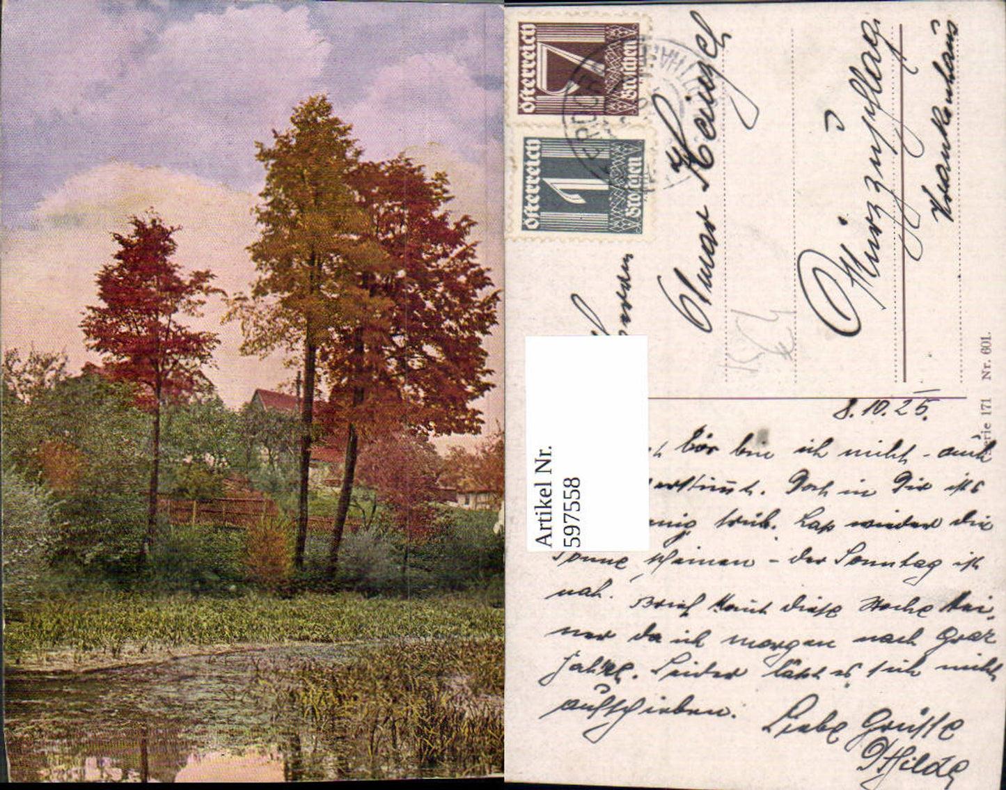 597558,Künstler Ak Bäume Landschaft