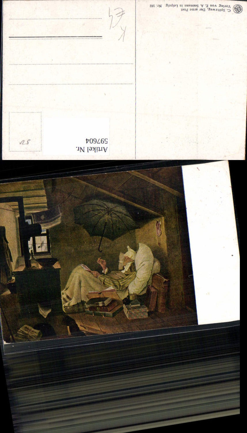 597604,Künstler Ak Carl Spitzweg Der arme Poet Regenschirm Krank im Bett