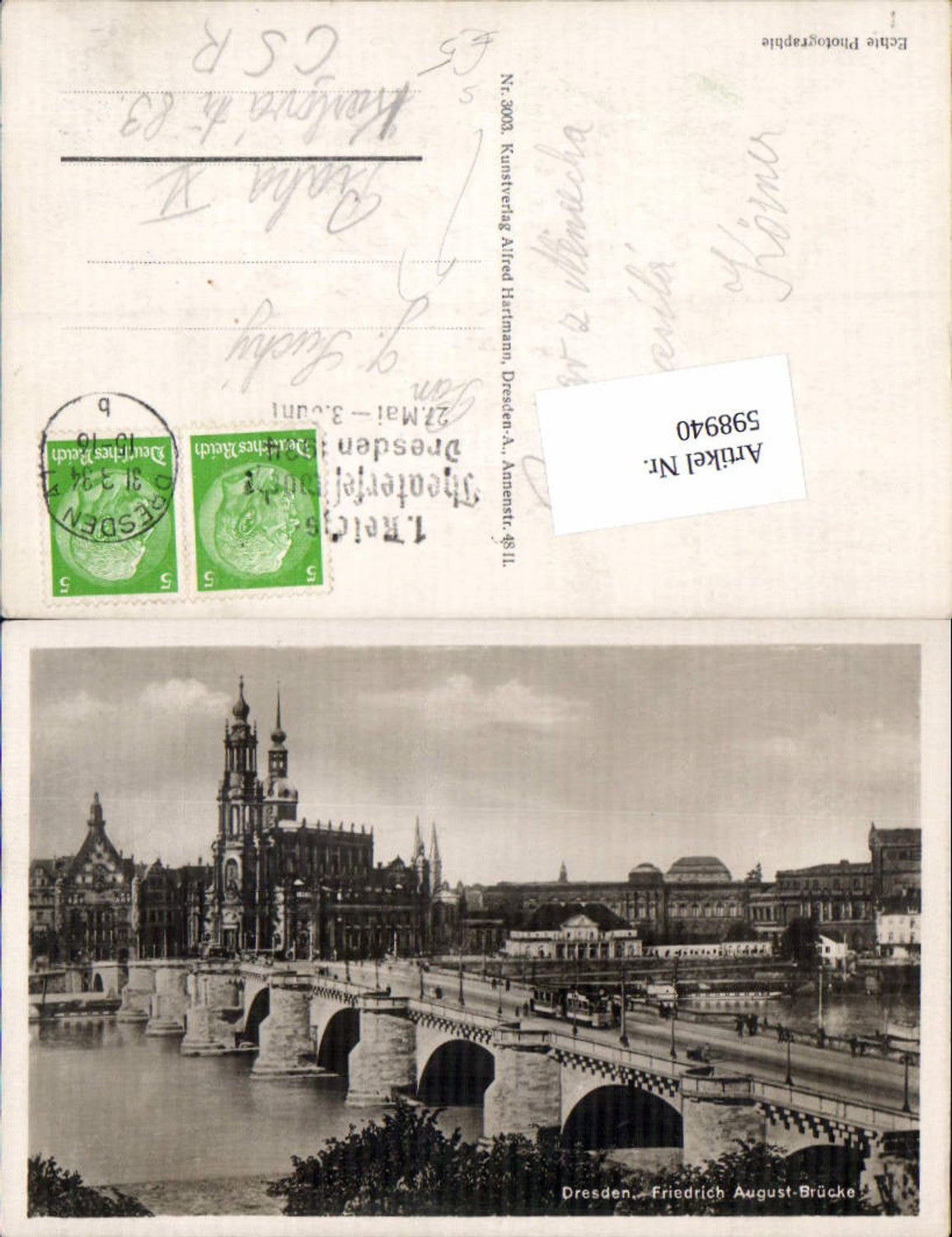 598940,Dresden Fredrich August Brücke Straßenbahn 1. Reichs Theaterfestwoche 1934