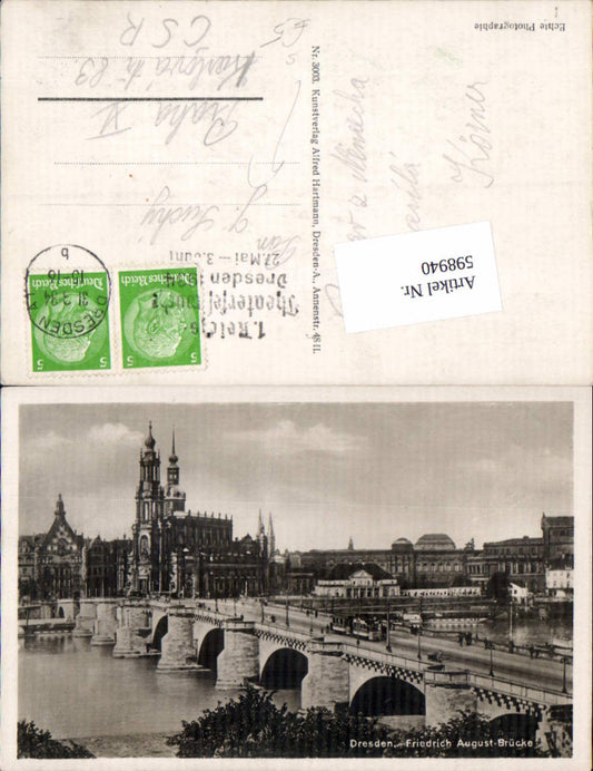 598940,Dresden Fredrich August Brücke Straßenbahn 1. Reichs Theaterfestwoche 1934