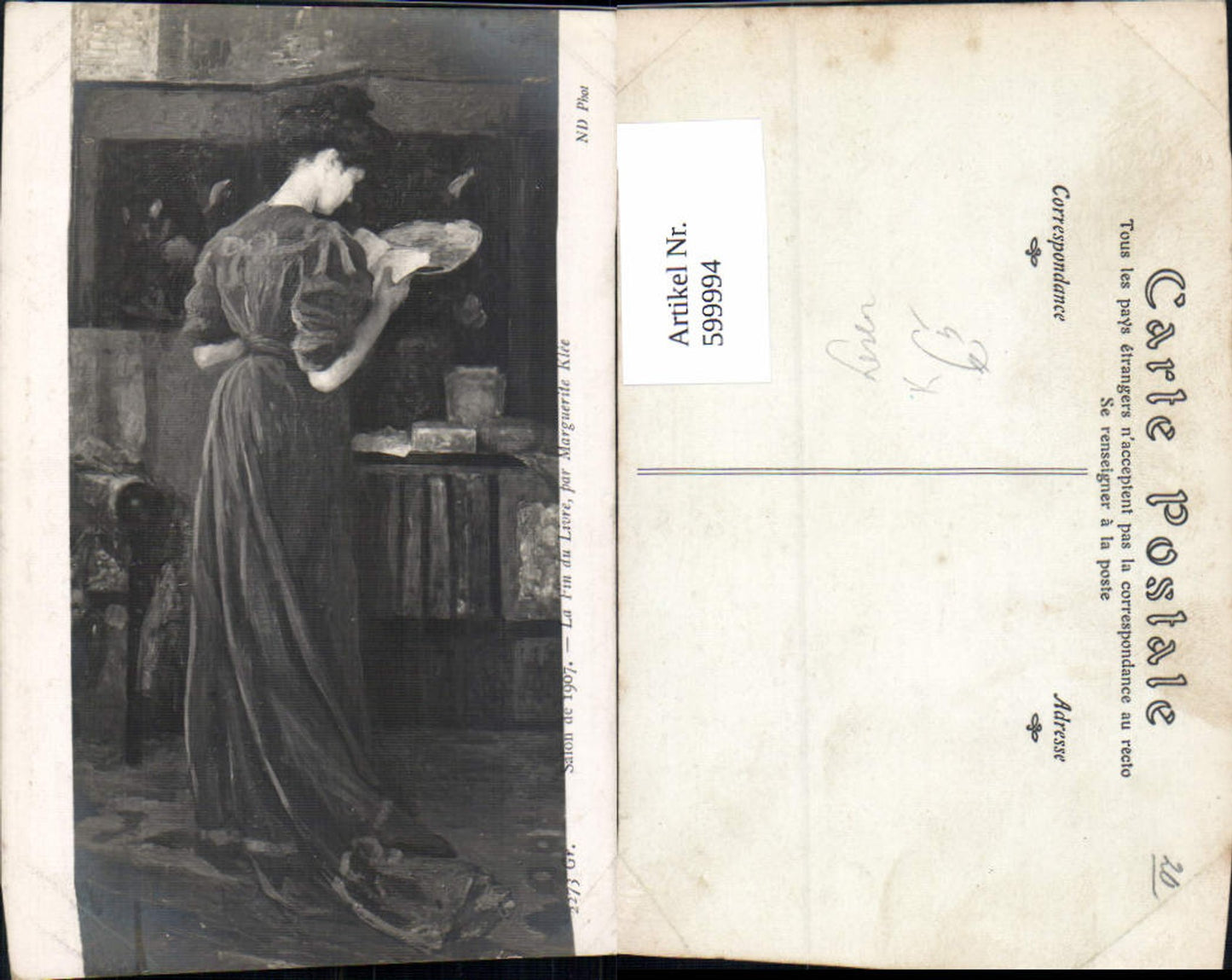599994,Künstler Ak Marguerite Klee La fin du Livre Frau Buch Lesen