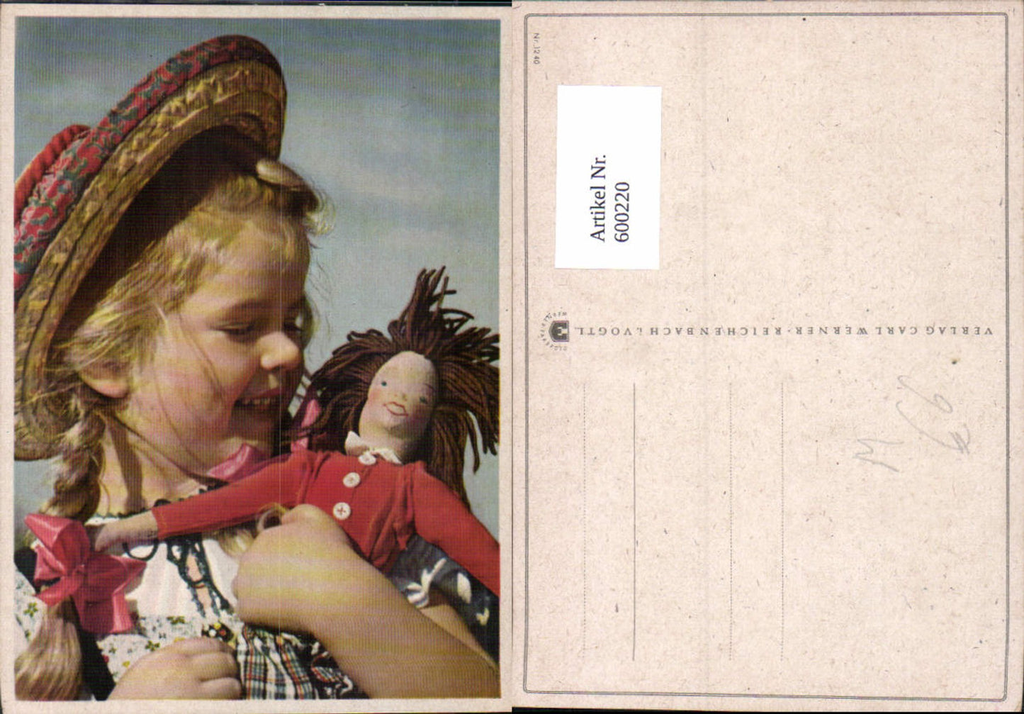 600220,Mädchen m. Strohhut m. Puppe