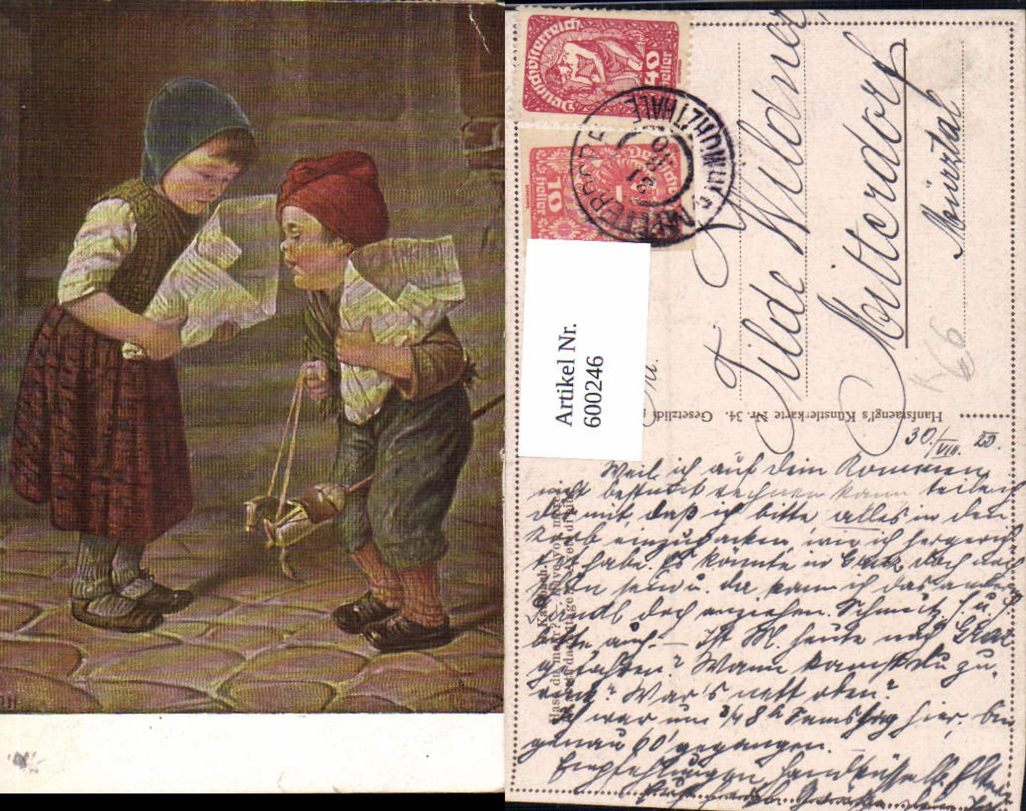 600246,Künstler Ak Kaulbach Hast du mehr Kinder m. Steckenpferd Holzpferd Holzspielzeug