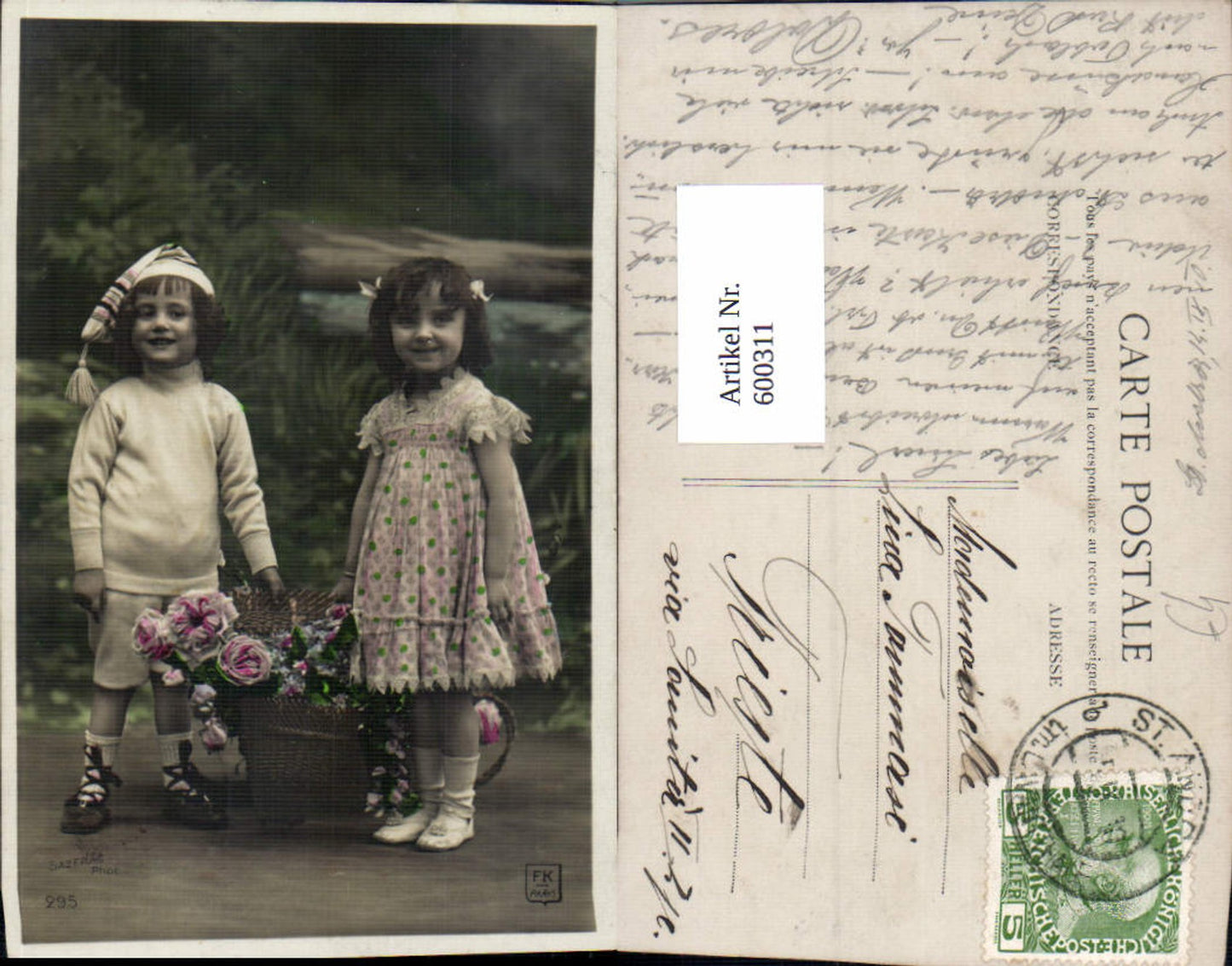 600311, Child Children Boy Girl with basket roses flowers