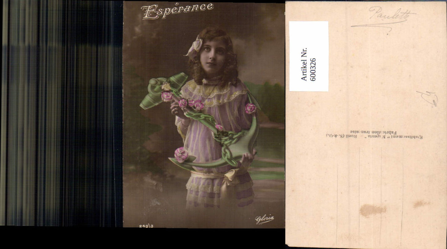 600326,Kind Mädchen Lockenkopf Haarschleife m. Anker Blumen Esperance