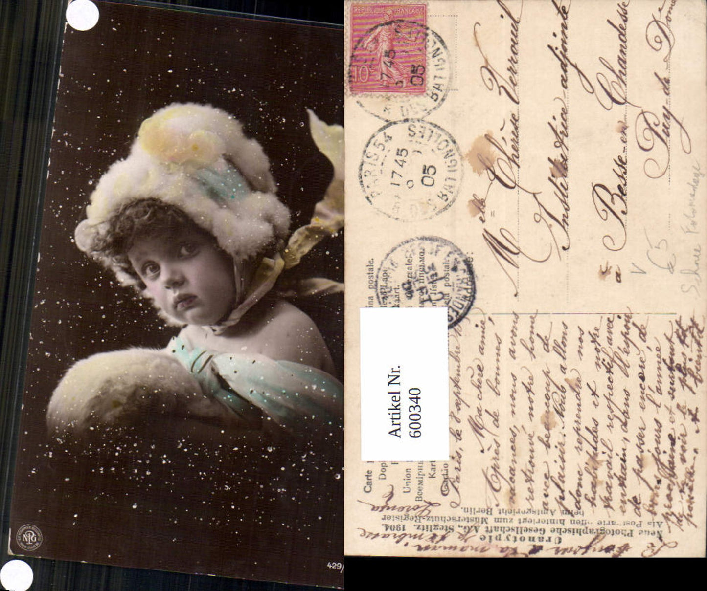 600340,Kind Mädchen Pelz Muff Fotomontage Schnee pub NPG 429/4