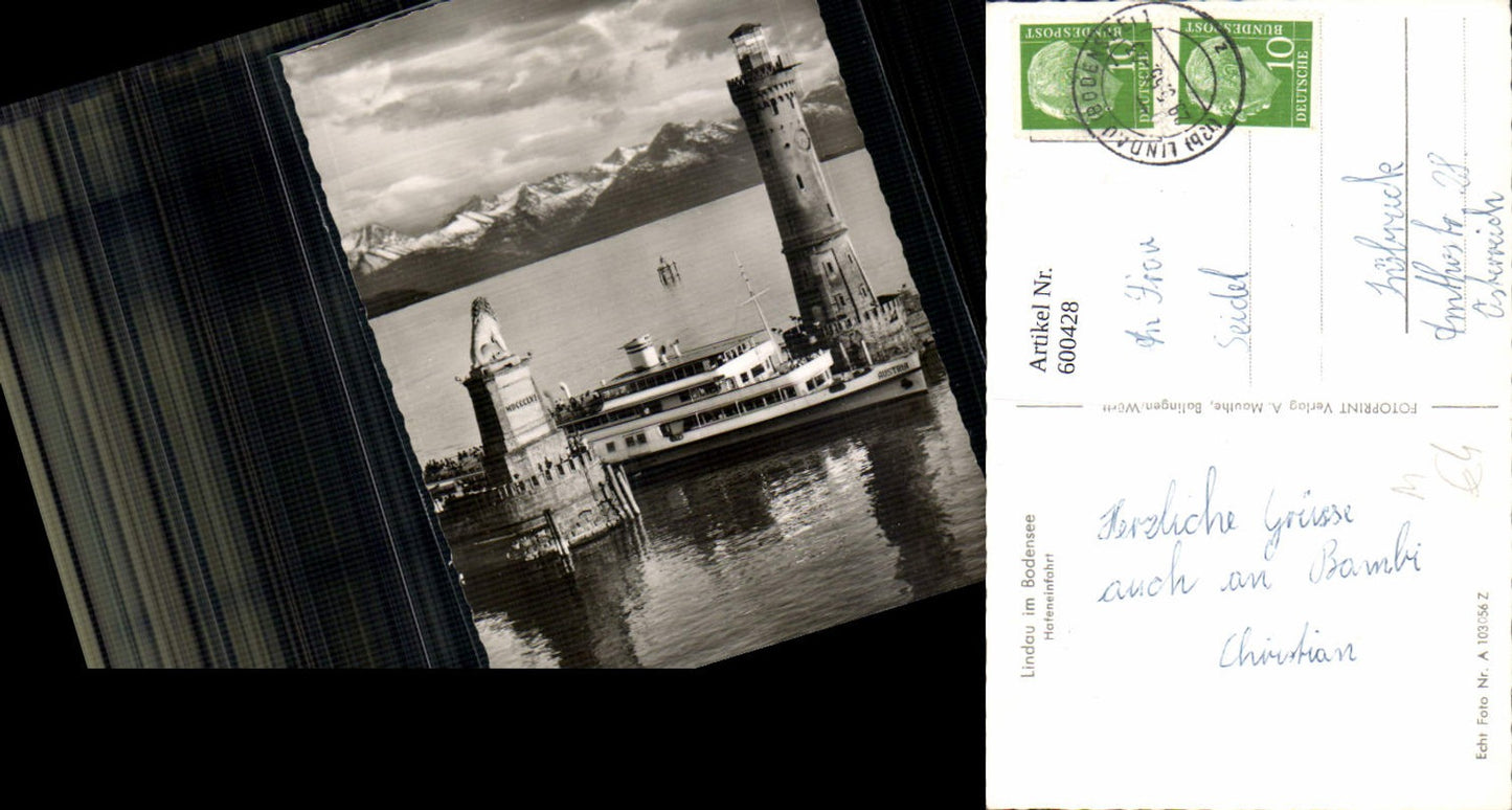 600428,Foto Ak Leuchtturm Lindau i. Bodensee Hafeneinfahrt Schiff Dampfer