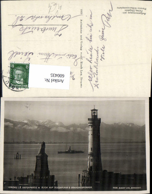 600435,Foto Ak Leuchtturm Lindau i. Bodensee Scesaplana Schiff Dampfer pub Risch-Lau 1009