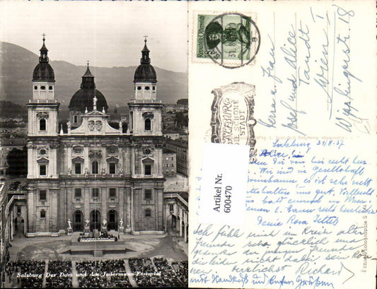 600470,Foto Ak Salzburg Dom u. Jedermann-Festspiel Theater Szene