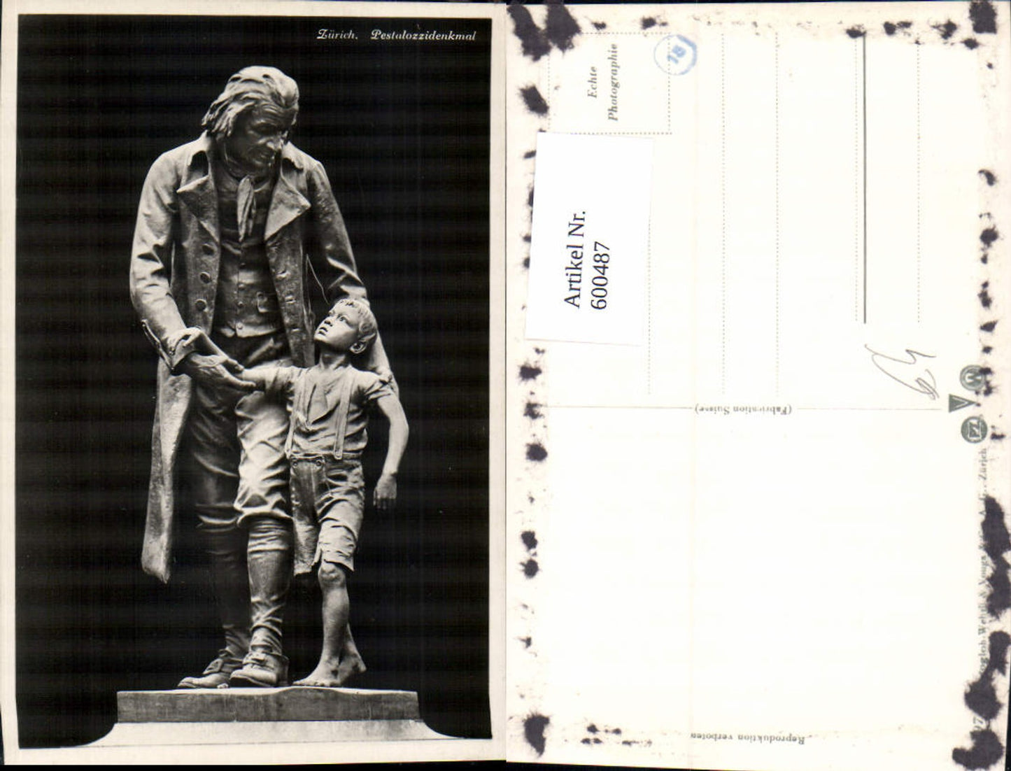 600487,Foto Ak Zürich Pestalozzidenkmal Statue