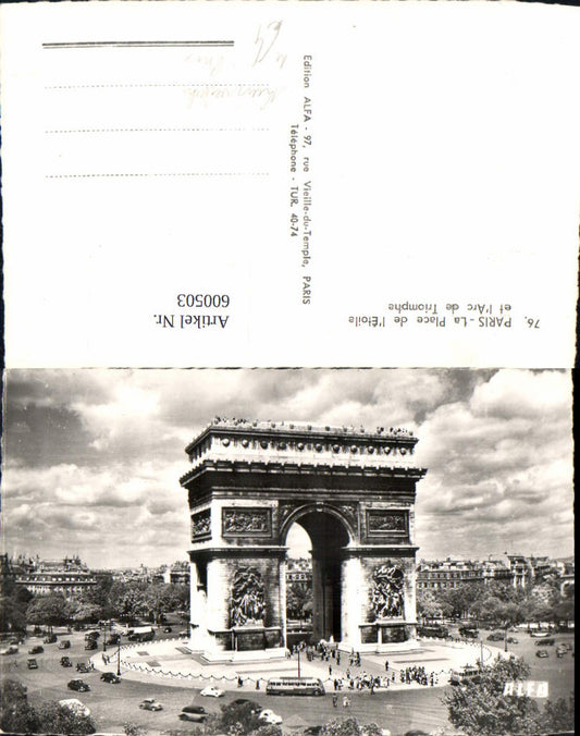 600503,Foto Ak Paris La Place de l Etoile et l Arc de Triomphe Triumphbogen Kreisverkehr Bus