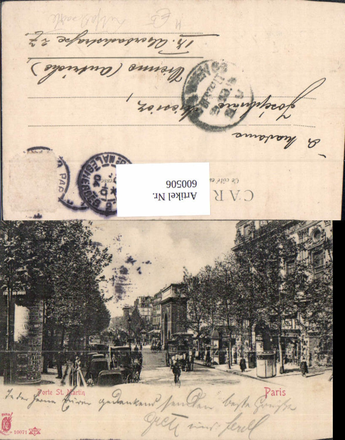 600506,Paris Porte St Martin advertising column automobiles