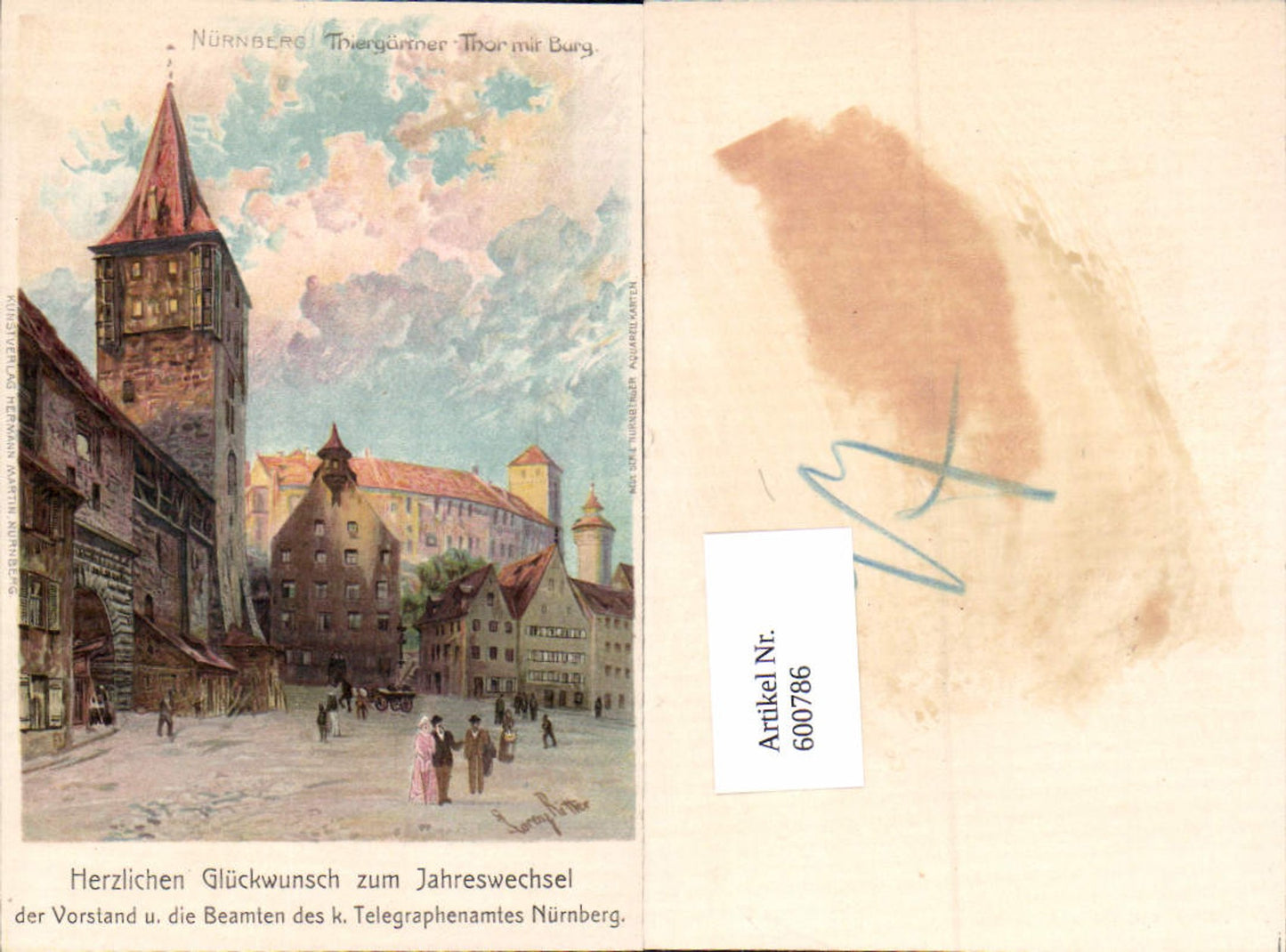 600786,tolle Künstler Lithographie Lorenz Ritter Nürnberg Thiergärtner Tor Burg