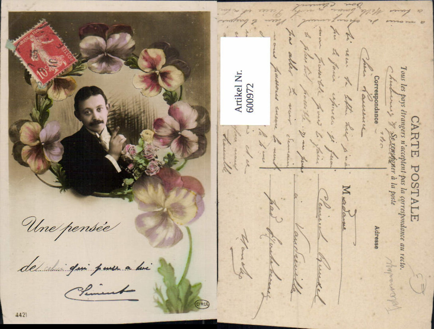 600972,Fotomontage Mann Portrait Schnurbart Blumen Une pnsee