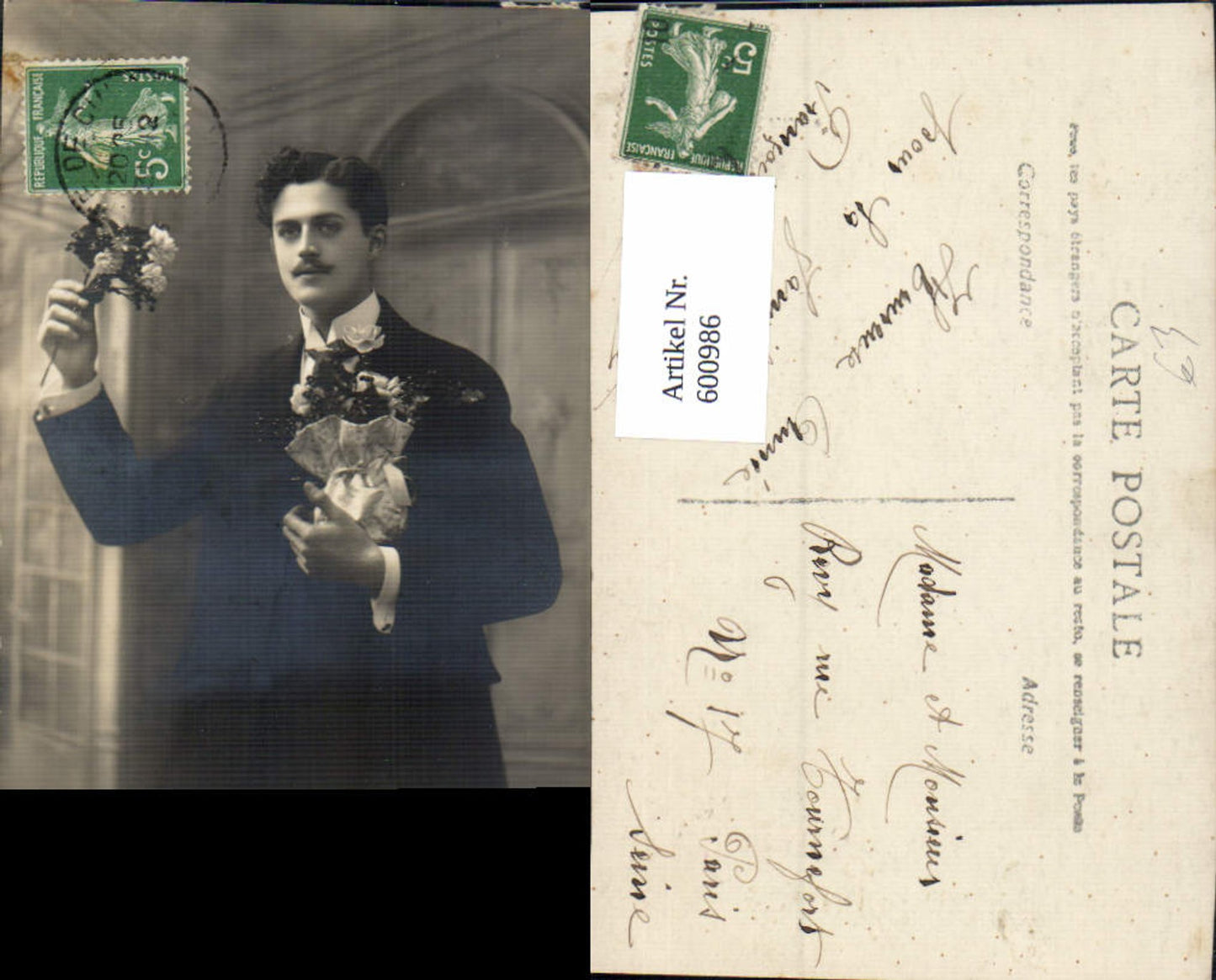 600986,Mann Anzug m. Blumen Bonne Annee